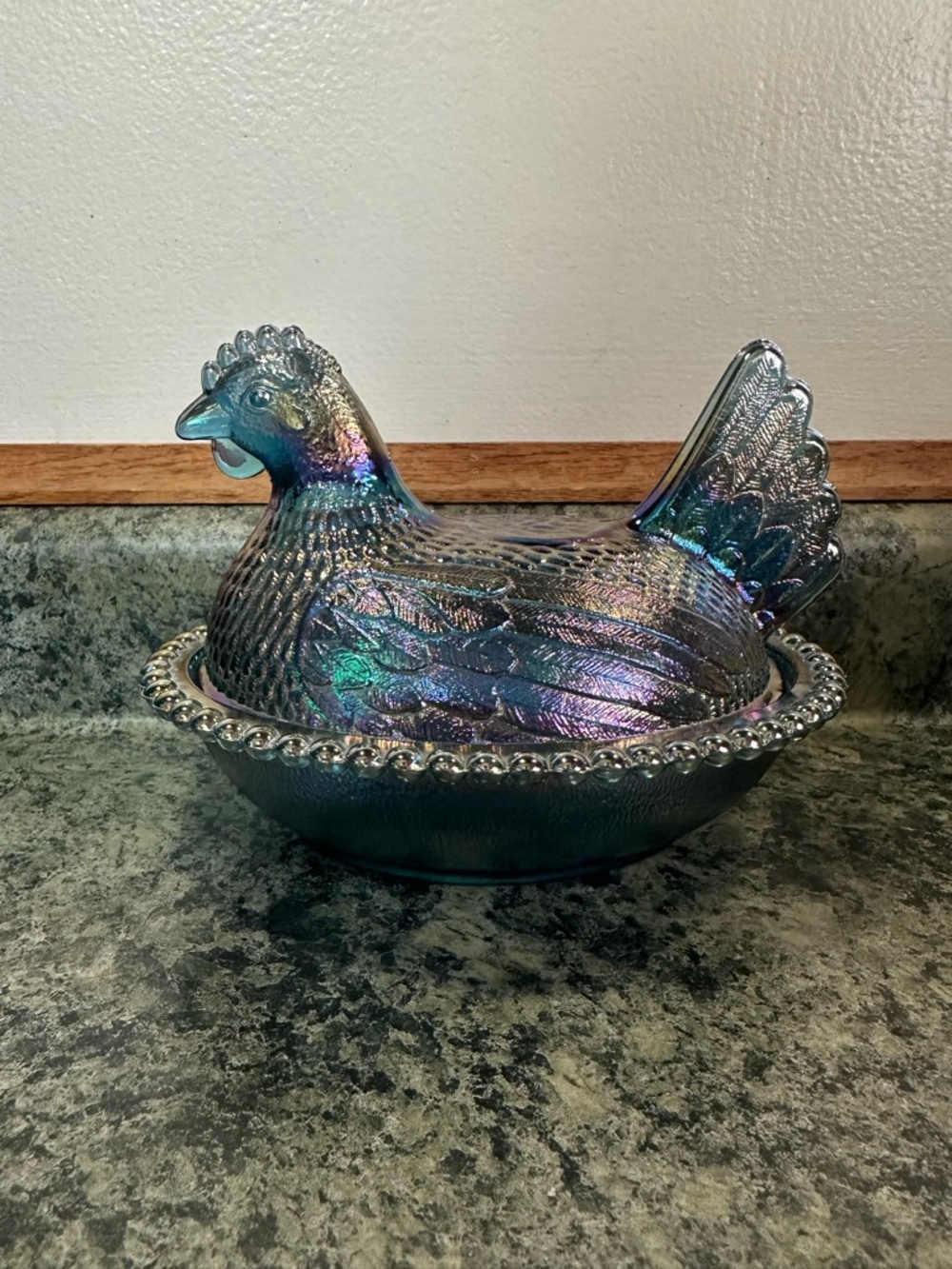 Indiana Glass Hen on Nest Bicentennial Blue